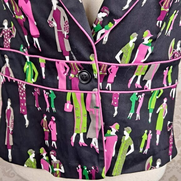 Russell Kemp Size 10 Blazer Ladies of the 1920's Print Black Green Pink 1 Button - Picture 3 of 11